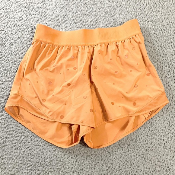 Lululemon Hotty Hot Shorts Womens 10 Orange Polka Dot Print Lined Running Gym - Picture 1 of 6